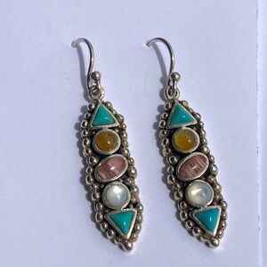Silver Turquoise Multi-Stone Earrings